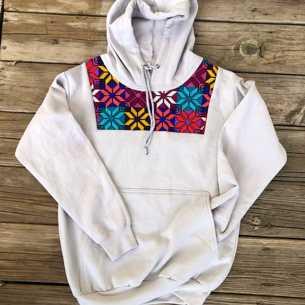 Hand Embroidered Gray Mexican hoodie Sz.Med